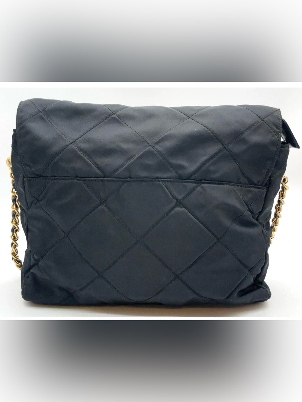 Prada Plate Quilted Tessuto Black/ Nylon Chain Shoulder Bag - Picture 2 of 12